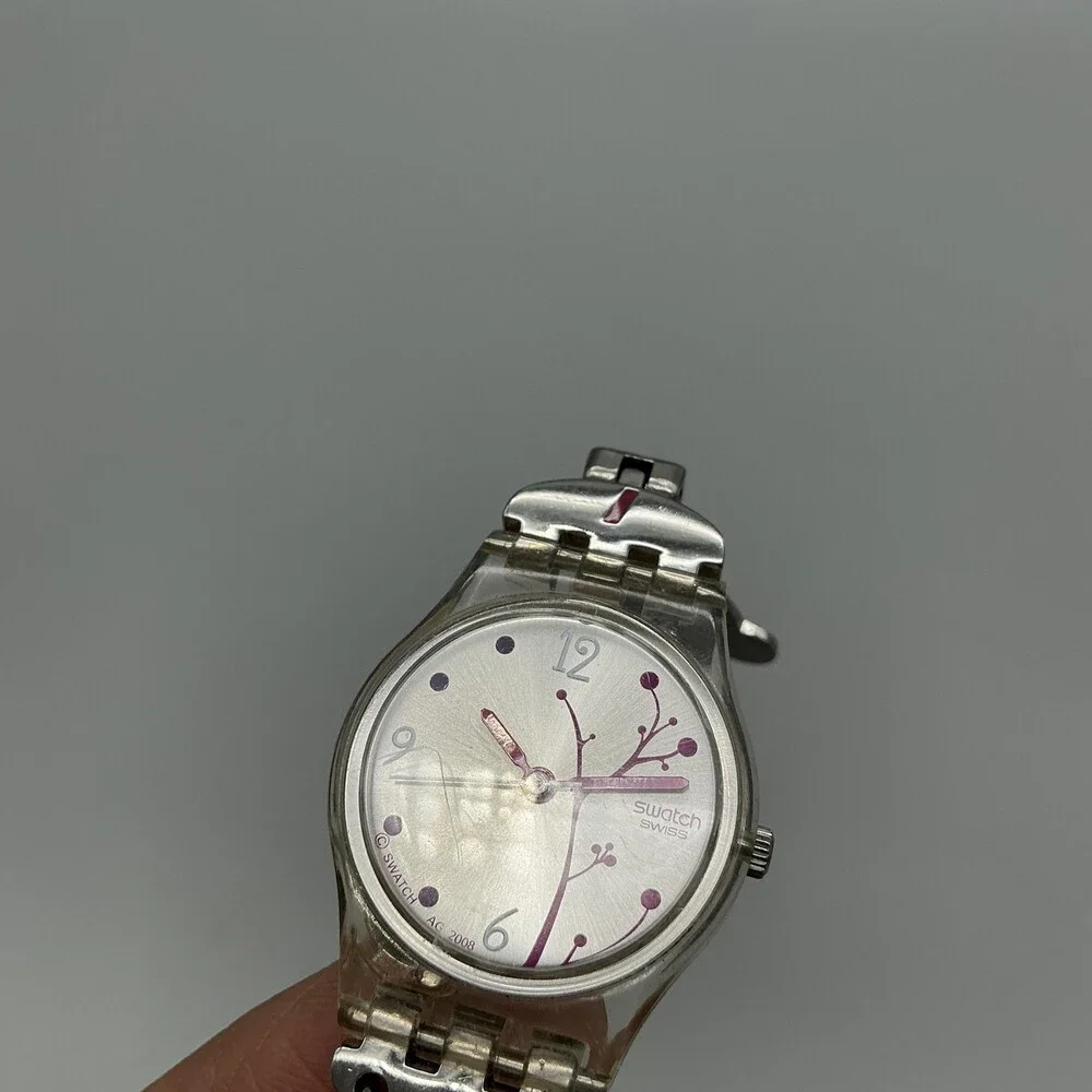 Swatch Butterfly 2009 Womens Watch 25mm Silver Tone Pink Charm New Battery 6.75